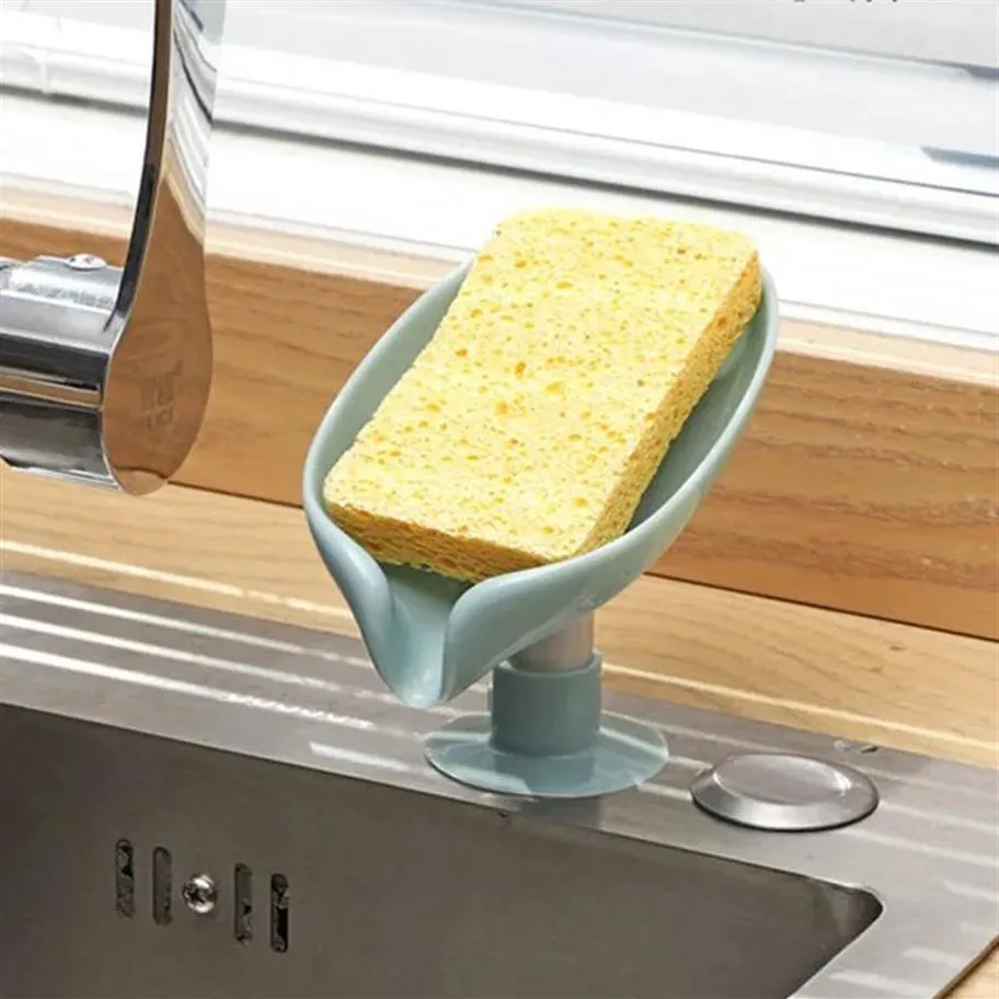 Seifenschalen Kreativer Saugerhalter Blattform Box Drain Punch-Badezimmer Dusche Schwamm Aufbewahrungstablett SuppliesSoap200f