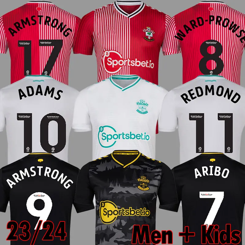 23 24 Southamptons Away White ARIBO Soccer Jerseys REDMOND 2023 2024 ARMSTRONG WARD PROWSE ELYOUNOUSSI ROMEU Football shirts men kids kit SAINTS red line jersey