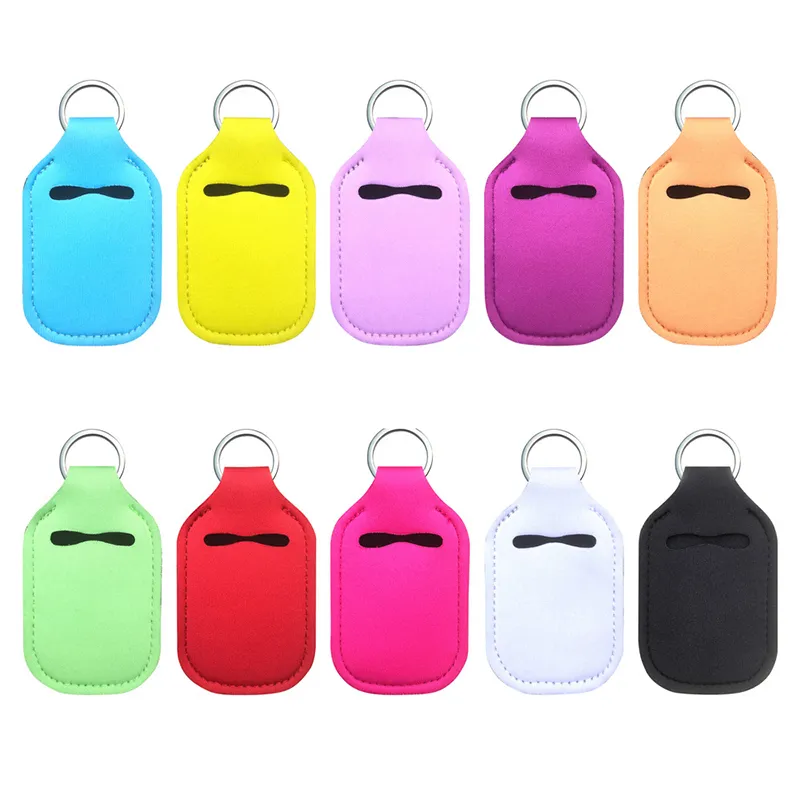 Neoprene Keychain Sanitizer Holder Keychains Solid Color Outdoor Portable Mini Bottle Cover Key Chain Lipstick Cover