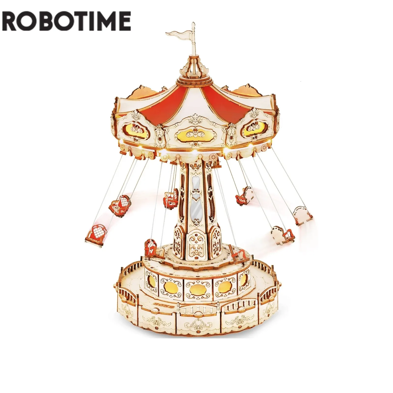 Diecast Model Robotime Rokr Swing Ride DIY Music Box Building Block Amusement Park Series for Kids Adults Gift Easy Assembly 3D Wooden Puzzle 230724