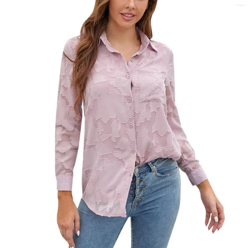 Blouses pour femmes 2023 automne à manches longues chemises blanches femmes fleur Jacquard chemise boutonnée décontracté surdimensionné femmes hauts et