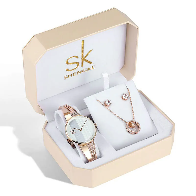 Женские часы Shengke Роскошные хрустальные серьги ожерелье Женские женские часы Reloj Mujer SK Ladies Quartz Watch Gifts для 230725
