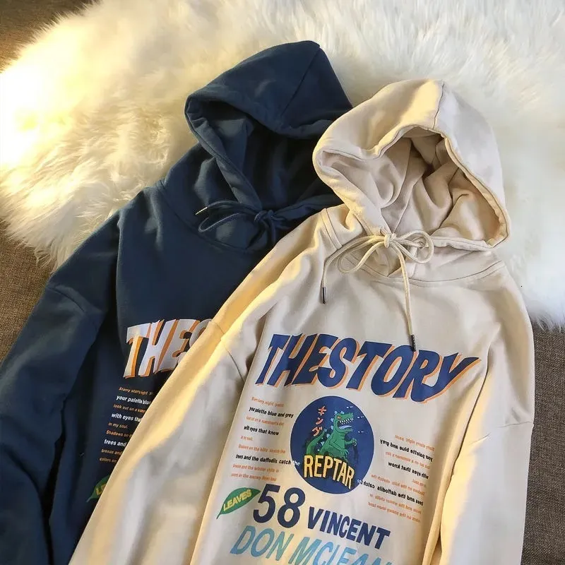 Kadın Hoodies Sweatshirts Dinozor Mektupları Yazdır Vintage Marka Hoodie Sweatshirt için Kadınlar Bahar İnce Uzun Kollu Üstler Kadın Kore Moda 230724