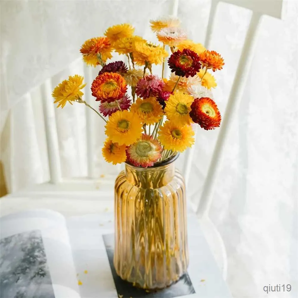 Dried Flowers 24Pcs Natural Dried Straw Flowers Daisy Daisies Artificial Sunflower Flowers Arrangements for Wedding Table Farmhouse Decor R230725