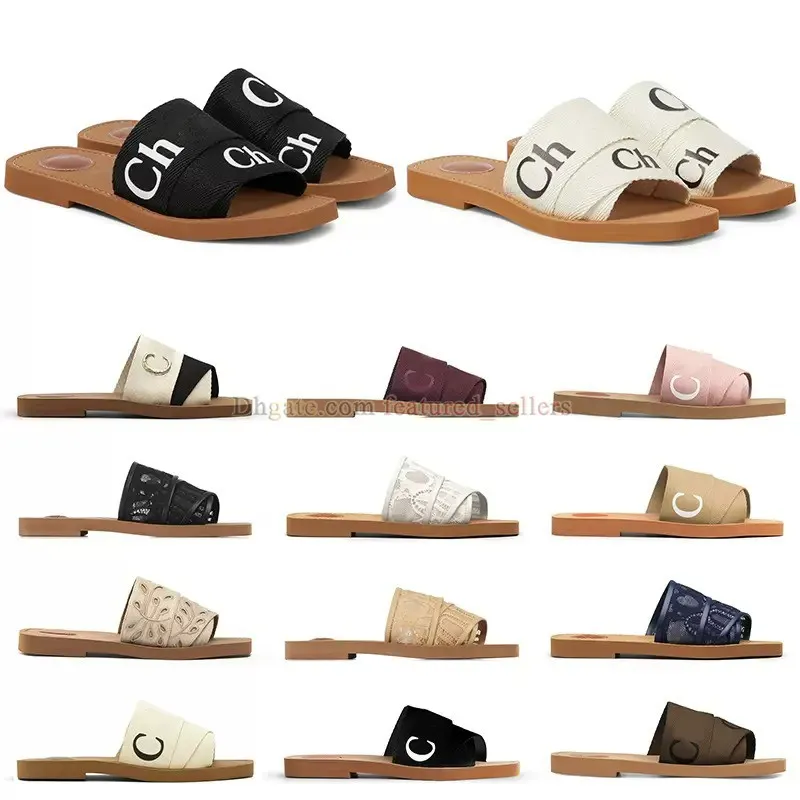 Luxusmarken-Designer-Sommerhausschuhe für Damen, Woody-Slides, Sandalen mit Schriftzug, Canvas-Gummi, Damen-Pantoletten, flache Sandalen, modische Indoor-Housr-Pferd-Outdoor-Coach-Schuhe