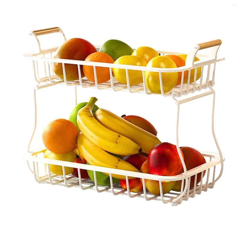 Armazenamento de cozinha 2 camadas de metal cesta de frutas acessórios tigela de pão suporte de vegetais rack banheiro camada dupla destacável