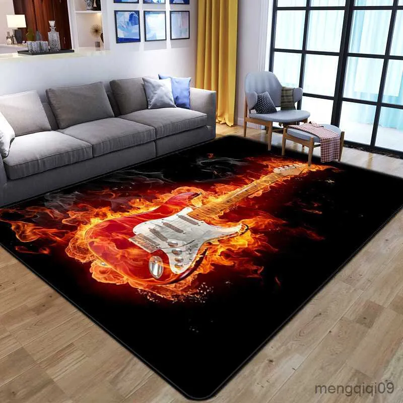 Tapis 3D Flamme Tambour Tapis pour Salon Enfants Chambre Musique Abstrait Tapis Chambre Chevet Antidérapant Tapis De Sol Décor À La Maison R230725