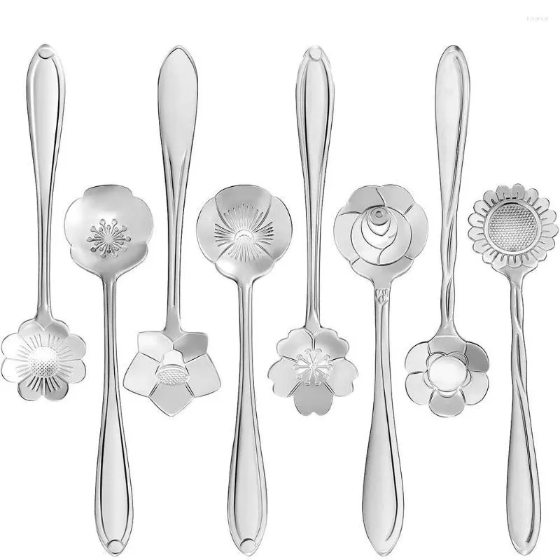 Kaşık 8pcs Paslanmaz çelik set çiçek oymak Mini Tatlılar için Mini Çay Kahve Teaspoons Yemek Takımı Mutfak Araçları