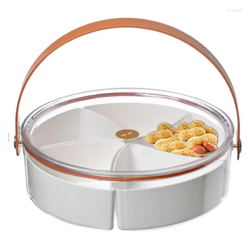 Plates Dry Fruit Tray With Lid Snack Serving Plate Handle Storage Containers 5 Compartments For Christmas Party Veggies
