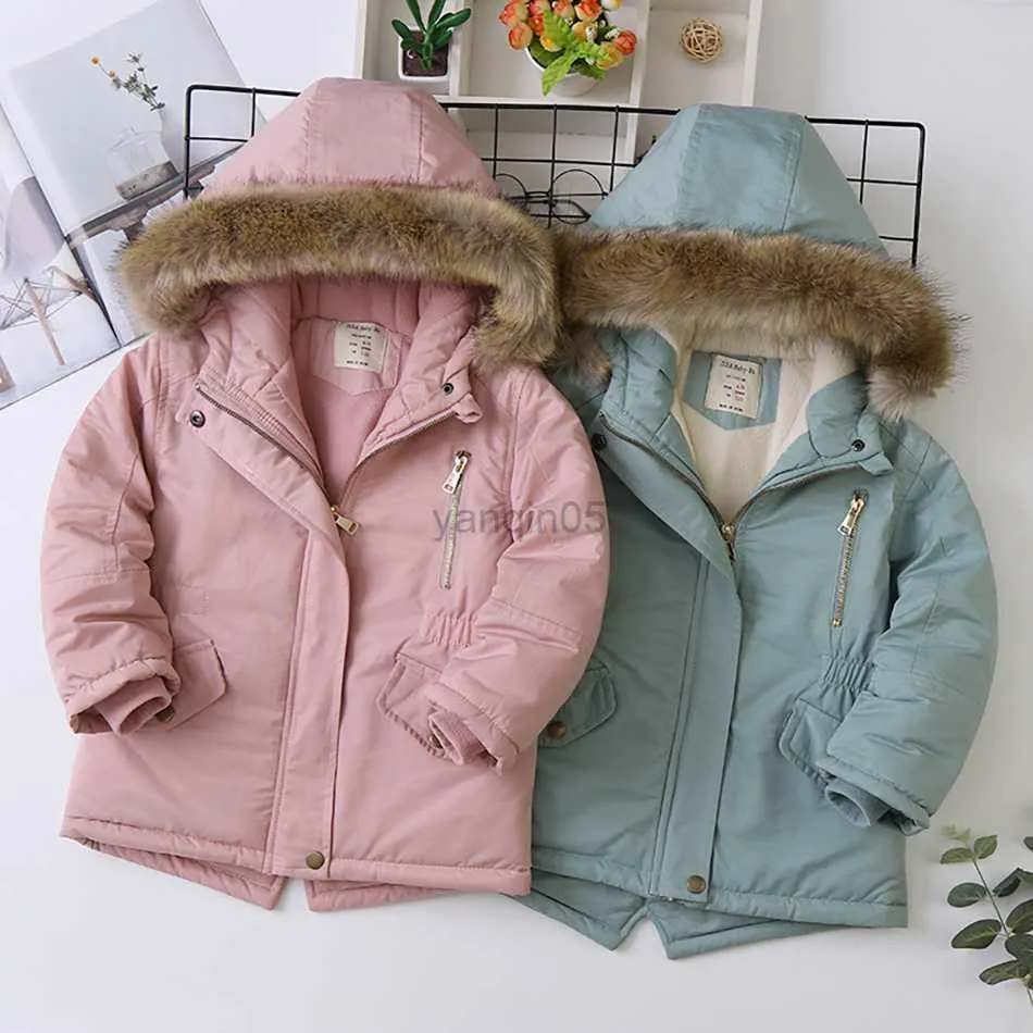 Down Coat Baby Girl Denim Jacket Plus Fur Warm Toddler Children Winter Cotton Padded Clothes Thickened Cotton Padded Coat JYF HKD230725