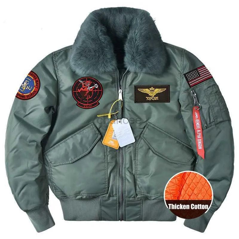 Women's Down Parkas Men's Flight Jacket Thicken Wool Collar Cotton Coat Military Tactical Bomber Jackets Warm Cotton Parkas for Male HKD230725