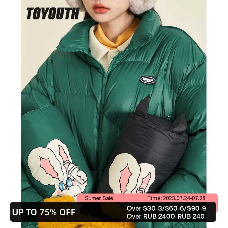 Feminino Parkas Toyouth Jaqueta Feminina 2022 Inverno 2022 Gola Branca Pato Baixo Quente Casaco à Prova de Vento Preto Verde Embalável Casual Chique Outwear HKD230725