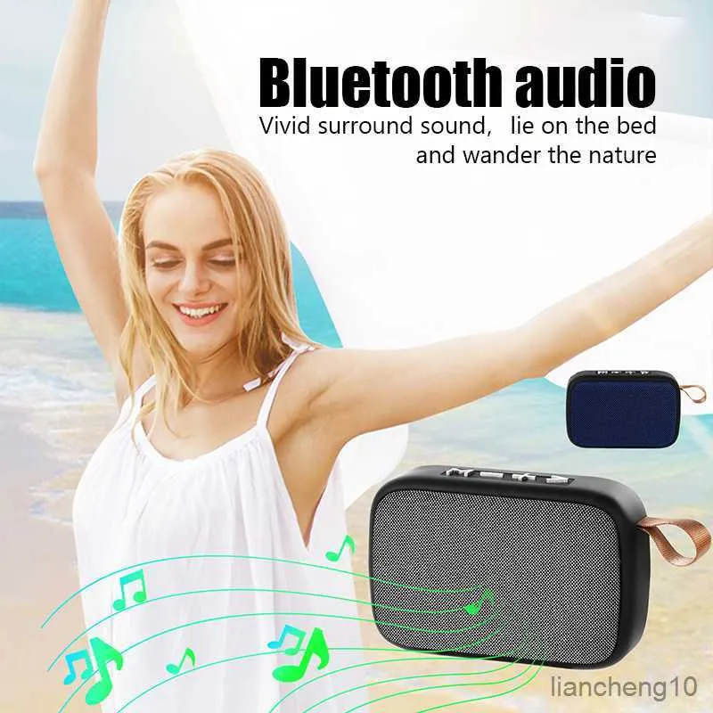 Alto-falantes portáteis novo tecido alto-falante sem fio Bluetooth mini-subwoofer portátil com suporte para cartão FM jogador pequeno para transporte ao ar livre esportes áudio R230725