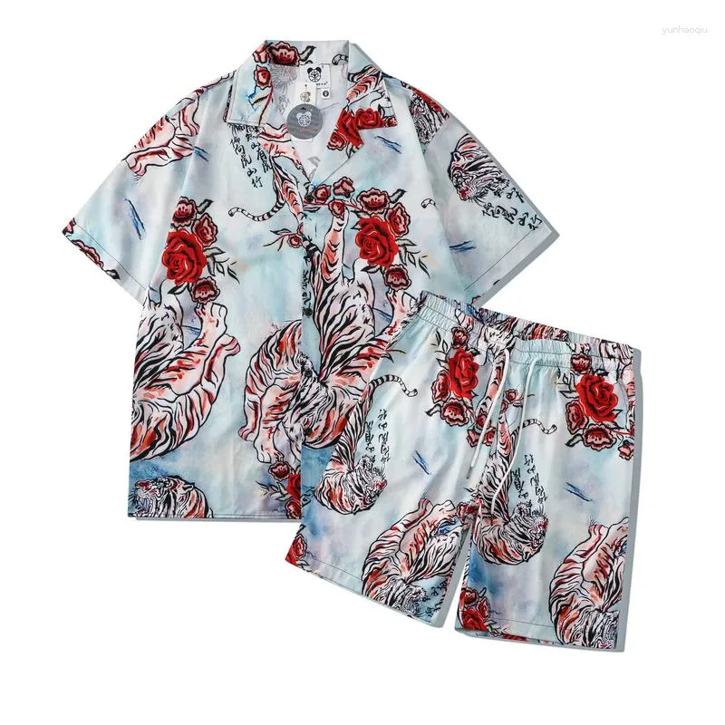 Survêtements pour hommes Rose Tiger Full Print Summer Hawaii Chemises Et Shorts Hommes Femmes Japonais Vintage Casual Deux Pièces Ensembles Surdimensionné