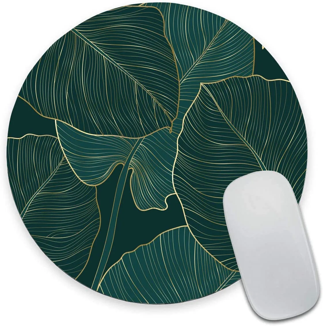 緑の熱帯の葉の丸いコンピュータマウスマットデザイン非滑りゴムベース小さなマウスパッド防水オフィスマウスパッド