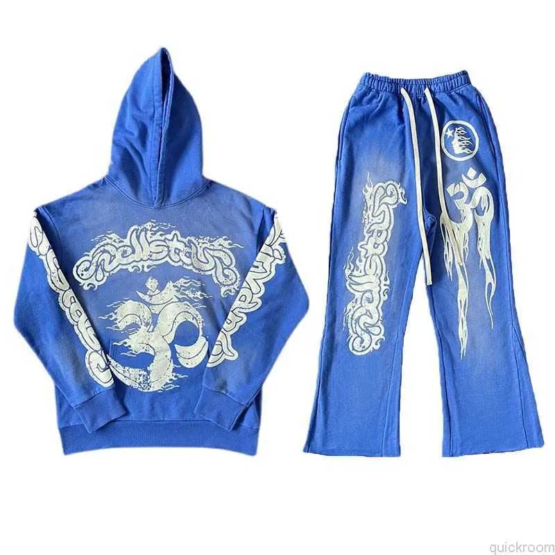 Tasarımcı Moda Giyim Erkek Trailtsits Hellstar Blue Yoga Hoodie Pantolon Yıkanmış Ağır Hizmet Panel Erkek ve Kadınlar Günlük Kazak Pantolon