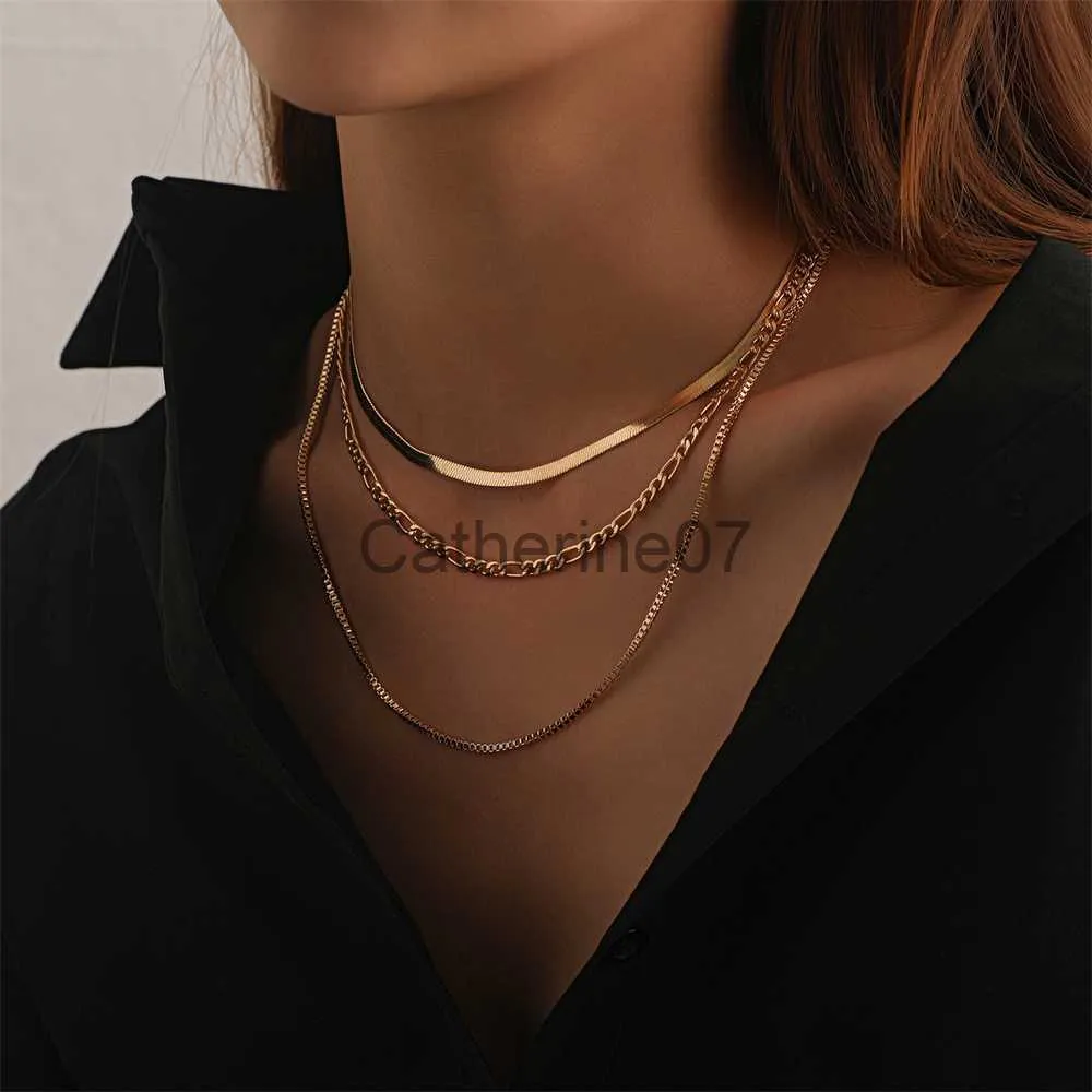 Pendant Necklaces Vintage Fashion Multilevel Geometric Crystal Twist Snake Chain Set Necklace For Women Female Gold Plated Silver Color Jewelry J230725