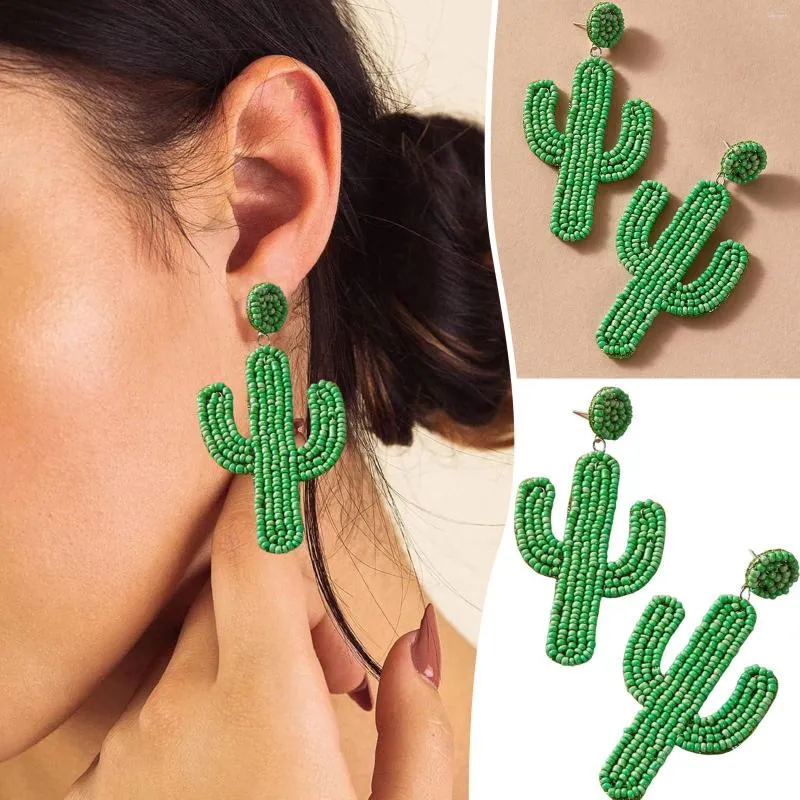 Boucles d'oreilles modernes femmes 2023 Cactus perlé goutte à la main perle de rocaille coeur cerceau balancent bohême déclaration boucle d'oreille