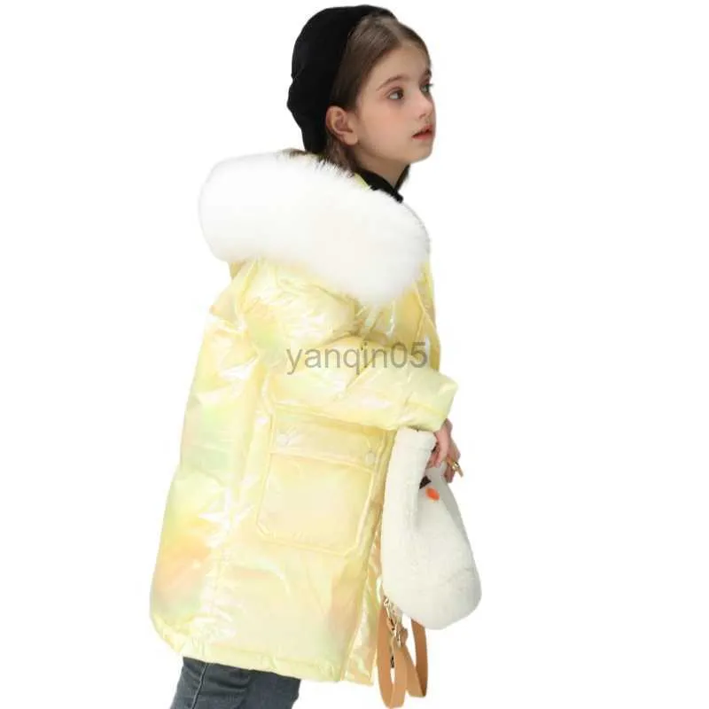 Manteau en duvet filles Puffer Jacket enfants métallique brillant manteau d'hiver col en fourrure chaud matelassé capuche rembourrée doudoune épaisse vêtements d'extérieur HKD230725