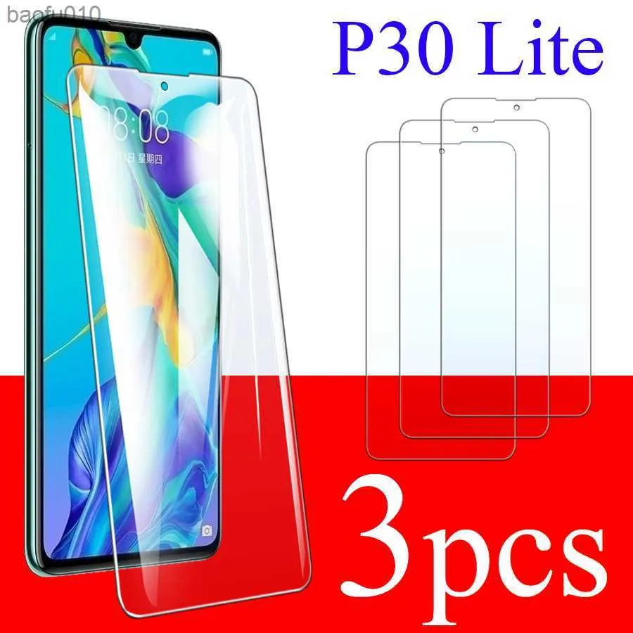 3 pièces verre de protection pour Huawei P30 Lite protecteur d'écran en verre trempé pour huawei P30lite P 30lite couverture complète Film de téléphone 9h L230619