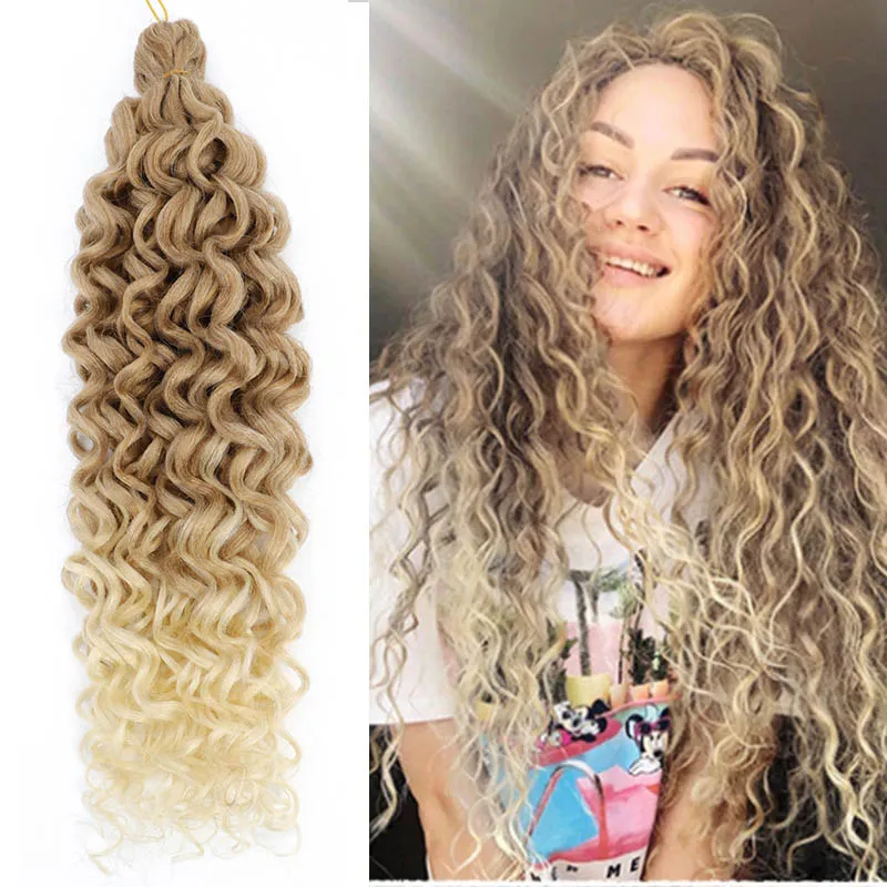 Ocean Wave flätande hårförlängningar virkade flätor syntetiska hår hawaii afro curl ombre curly blond vatten vågig flätning för kvinnor