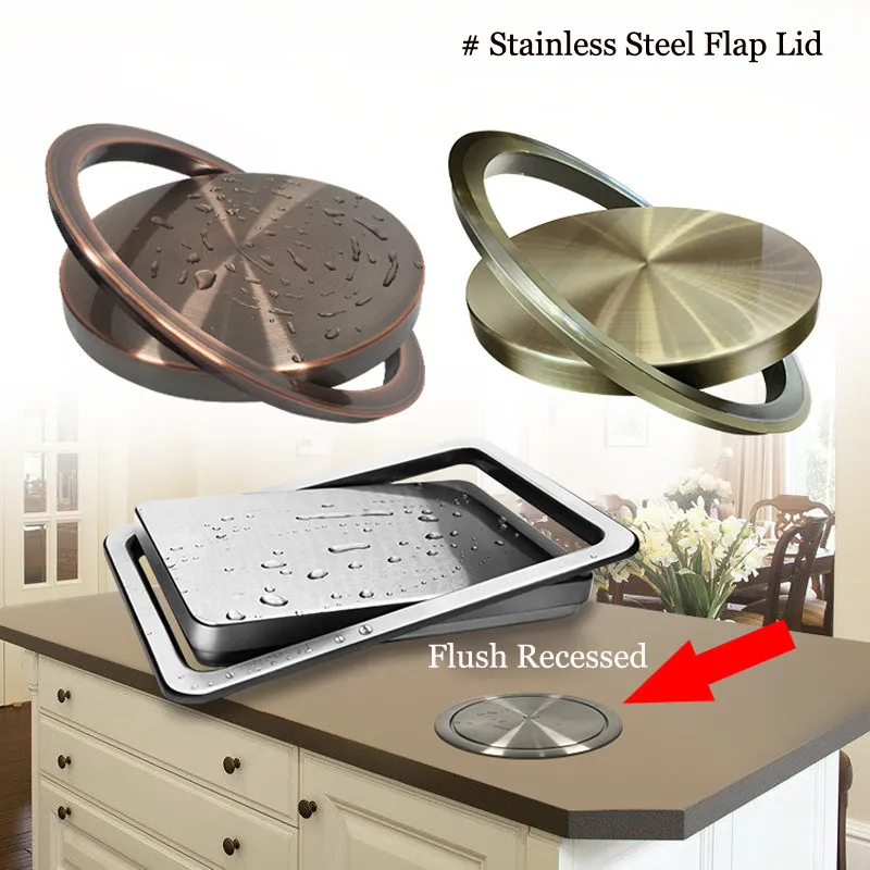 Waste Bins Stainless Steel Flap Lid Trash Bin Cover Flush Recessed Built-in Balance Kitchen Counter Top Garbage Can Lid 230724