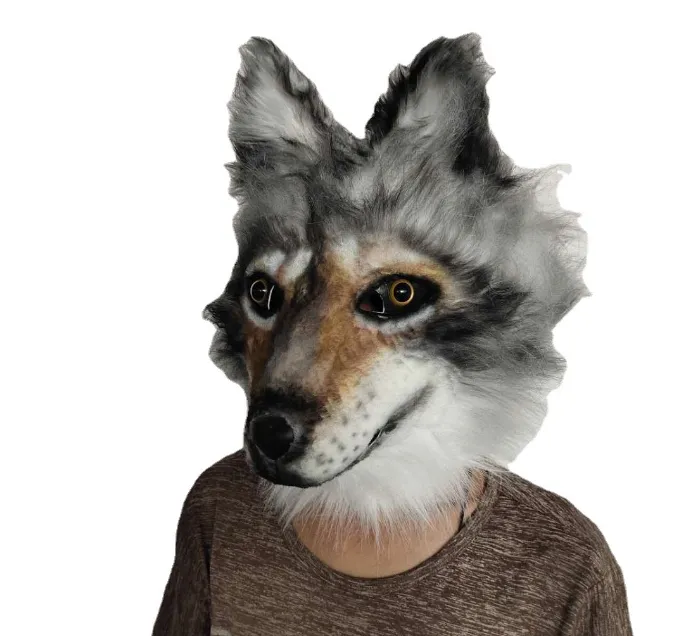 Realistic Wolf Mask Halloween Party Costume Cosplay Plush Beast Suit Werewolf Head Mask Adult