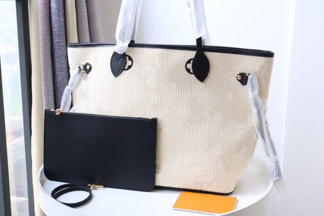 2023 New women's shopping bag High-end quality tote made of flexible Raffia cotton with a zipper bag with a very large capacity M22838