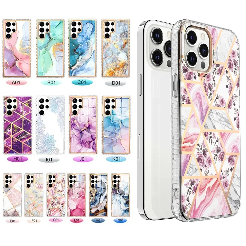 Housse de protection en marbre acrylique souple antichoc en TPU pour iPhone 15 14 13 11 Pro Max 11 Pro XR XS Max 7 8 Plus Samsung A53 A34 A54 S21 FE S21 S22 S23 ULTRA 2,0 mm d'épaisseur