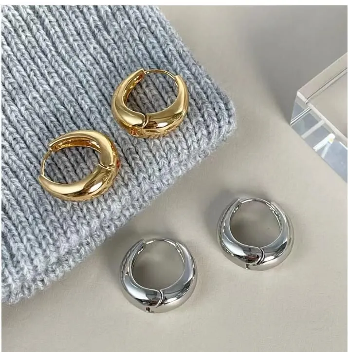 LuxuryLuxurygold Hoop Earrings for Women Designer Earrings Half Moon Sphere Thick Chunky Stud Earrings Ladies Stainless Steel Gold Silver Earring 925 Jewelry Acce