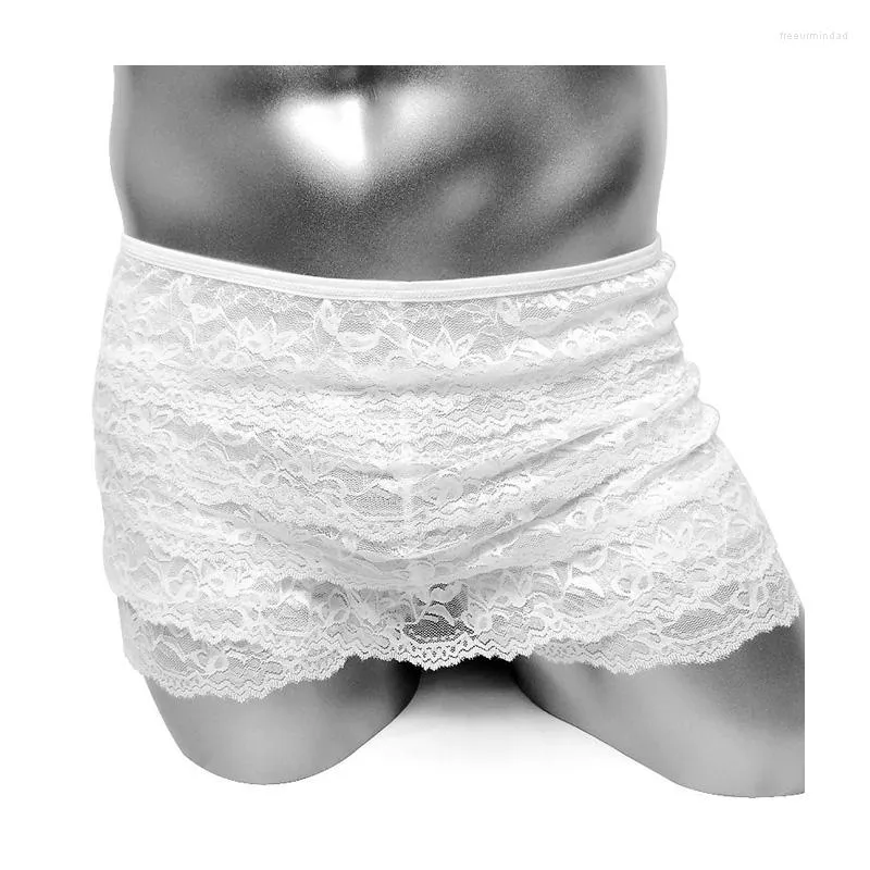 Slip à volants en dentelle Sissy sous-vêtements boxeurs culottes Lingerie Sexy culotte à froufrous jupons couches hommes gais