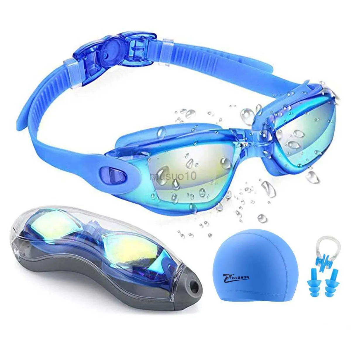 Gafas Gafas de natación Antivaho UV Gorros de natación Profesional Sile Gafas de natación Estuche Nariz Tapón para los oídos para niños Hombres Mujeres Buceo Gafas HKD230725