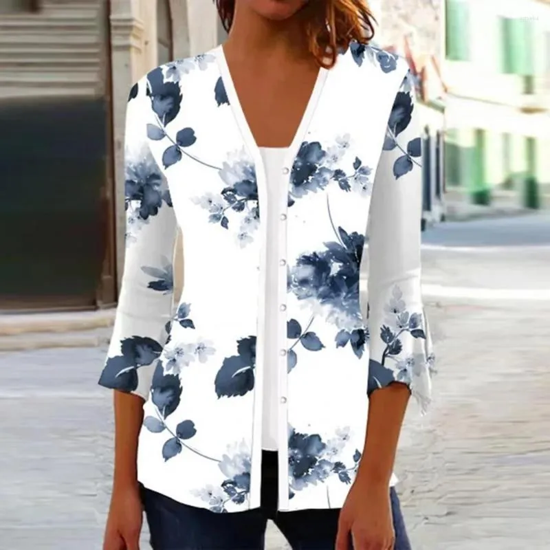 Camicette da donna Cardigan casual da donna con scollo a V Stampa floreale Abbigliamento da vacanza stampato Parte anteriore aperta Per