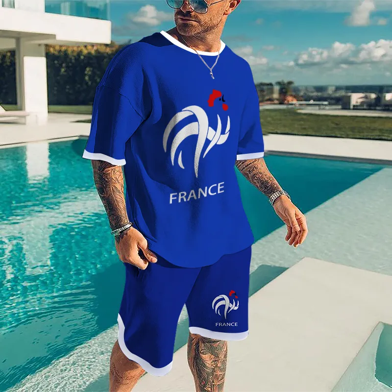 Herrspårar Summer Tracksuit France Rooster T Shirt Shorts Overized Sports Jogging Suit Casual Stylish Sweatsuit Set Fashion Clothing 230724