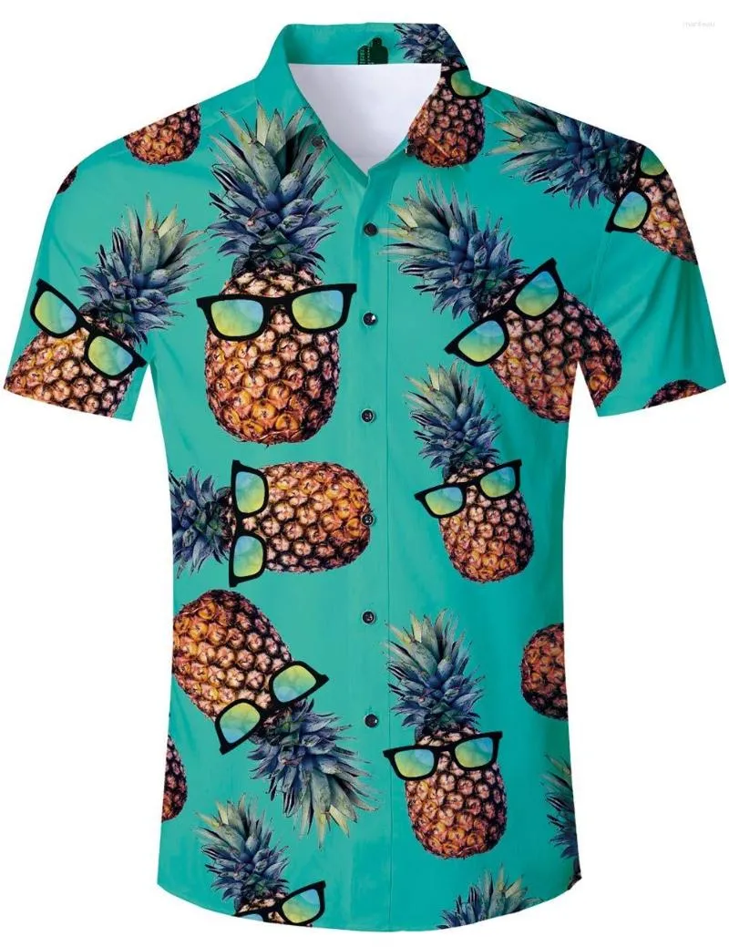 Camisas casuais masculinas de grife com estampa de abacaxi com estampa de frutas masculinas verão manga curta roupas de praia Havaí roupas de botão com botão engraçado roupas legais