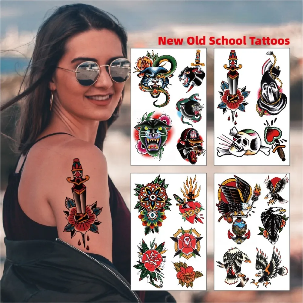 Adesivos de tatuagem temporários à prova d'água Novos adesivos de tatuagem de corpo de águia de cor de leopardo borboleta flor de braço Adesivos de maquiagem corporal