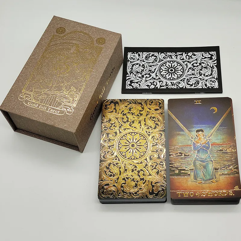 Outdoor Games Activities Arrival Gorgeous Card Game 80PCS Gold foil Tarot Luxe Waterproof Glazed Divination Cards With Glitter effect 230724