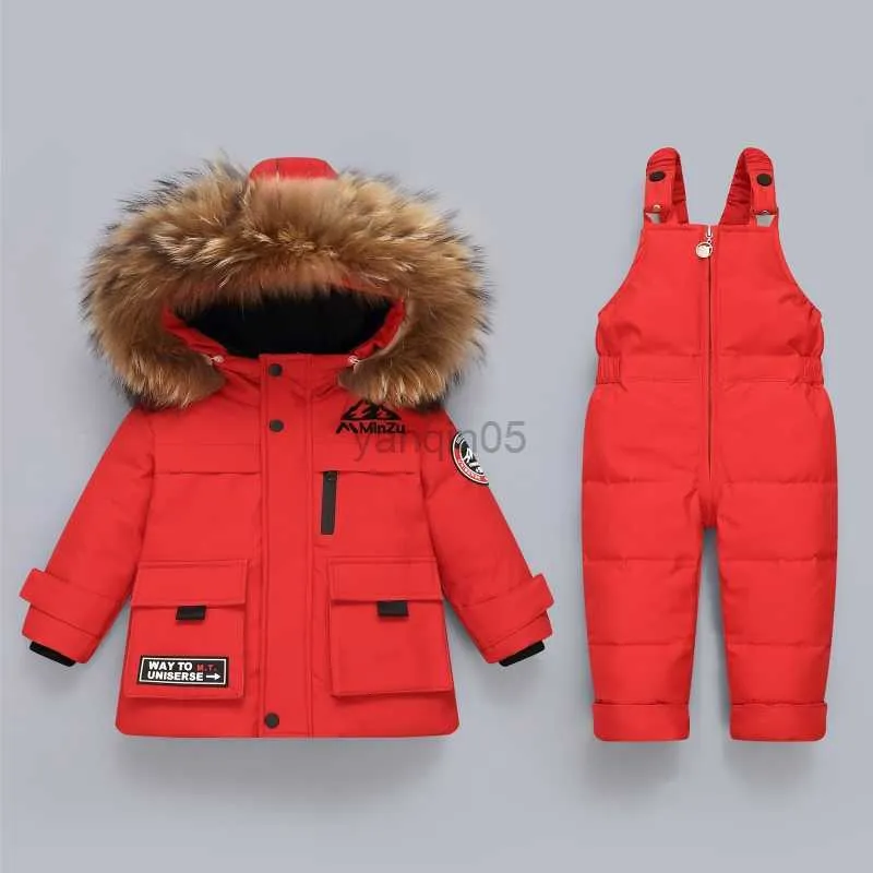 Donsjas Baby Jongen Meisje Parka Echt Bont Snowsuits Kinderkleding Set Peuter Dikke Warme Overalls 2023 Winter Donsjack jumpsuit HKD230725