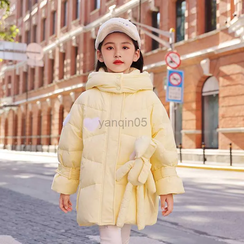 Casaco de penas novo inverno jaqueta de algodão para meninas à prova d'água com capuz casaco infantil roupas exteriores roupas para adolescentes de 5 a 16 anos roupas infantis parka snowsuit HKD230725