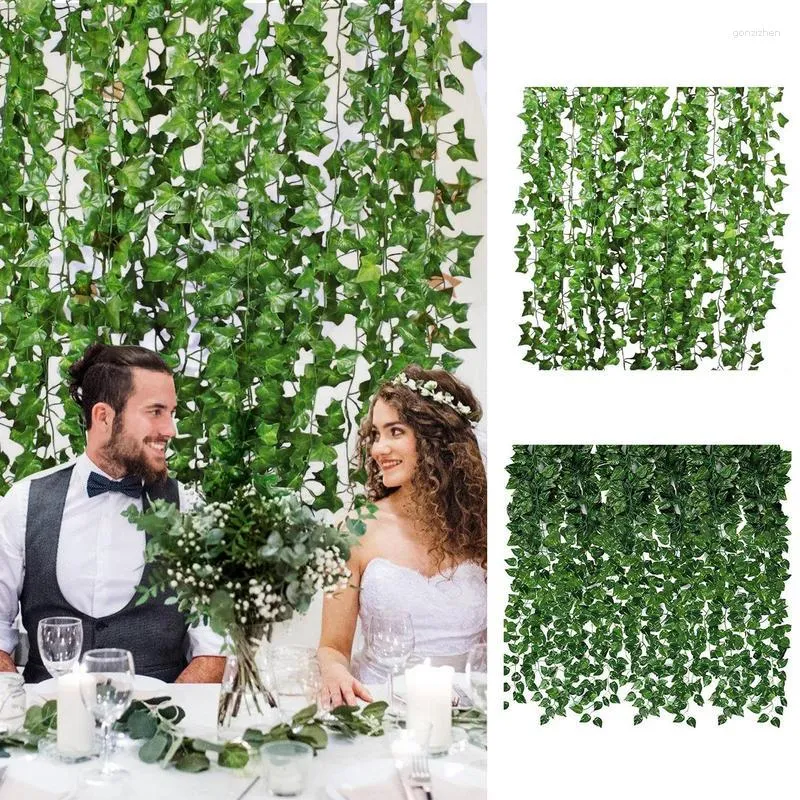 Decorative Flowers Artificial Plant Realistic Greenery Ivy Vine Garland Wall Hanging Wedding Party Wreath Leaves Home Gardan Decoration