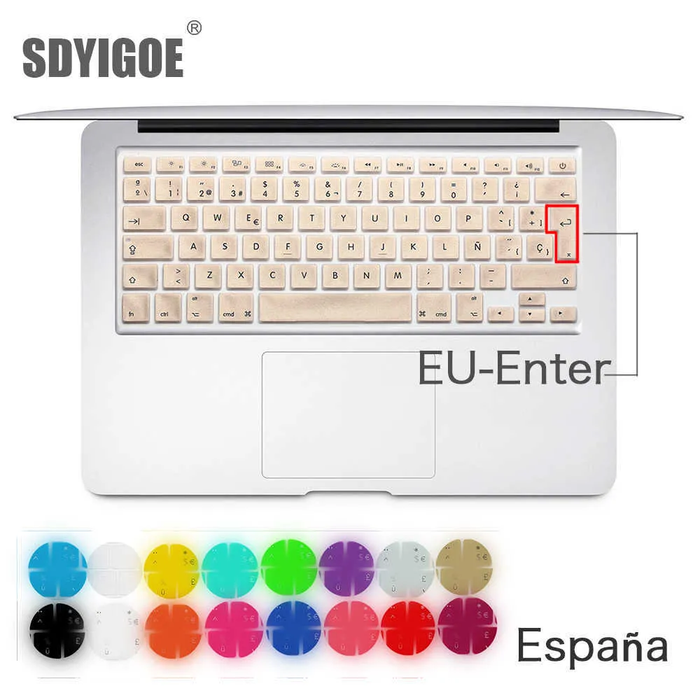 Capas de teclado espanhol chile ue capa protetora de teclado para livro air13 pro15 retina a1466 a1502 a1398 a1278 filme de teclado colorido de pele r230717
