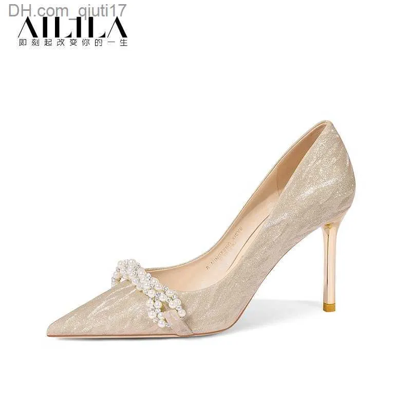 Dress Shoes Champagne Color Wedding Shoes Women s Winter Dress Two Wear Crystal Bride High Heels Don t Tired Feet 220601 Z230725