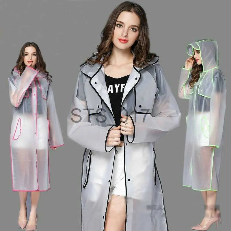 New Fashion EVA Clear Raincoat Womens With Hat Waterproof Long