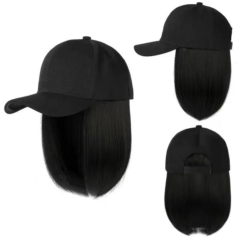 Gorras de peluca Sombrero de peluca Cabello corto Moda Cabello corto Cabello de clavícula Internet Celebridad Gorra de béisbol Peluca corta Sombrero blanco y negro 230724