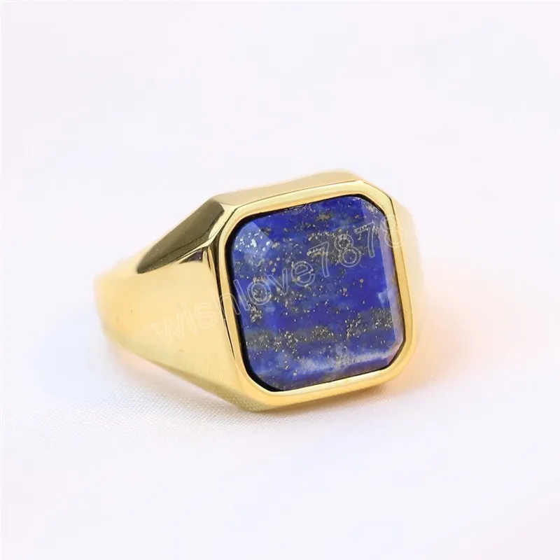 Mode Schwarz Gold Farbe Edelstahl Ring für Männer Punk Vintage Natürliche Lapis Lazuli Männlichen Schmuck Großhandel