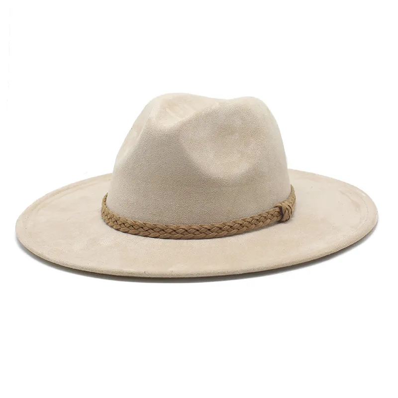 아메리칸 스타일의 스웨이드 펠트 페도라 모자 남성 여성 빈티지 넓은 챙서 웨스턴 카우보이 모자 겨울 트리비 재즈 캡