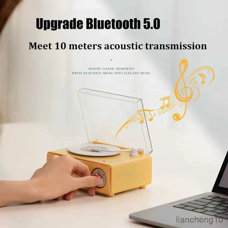 Haut-parleurs portables Haut-parleur Bluetooth rétro de luxe Lecteur de musique stéréo classique Haut-parleur sans fil vintage avec réveil rechargeable R230725