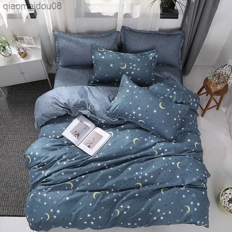 Juego de ropa de cama BEST.WENSD Stars moon, edredón de lino, bolsa de cama suave, 3/4 Uds., juegos de edredón, funda de edredón, funda de sábana plana L230704