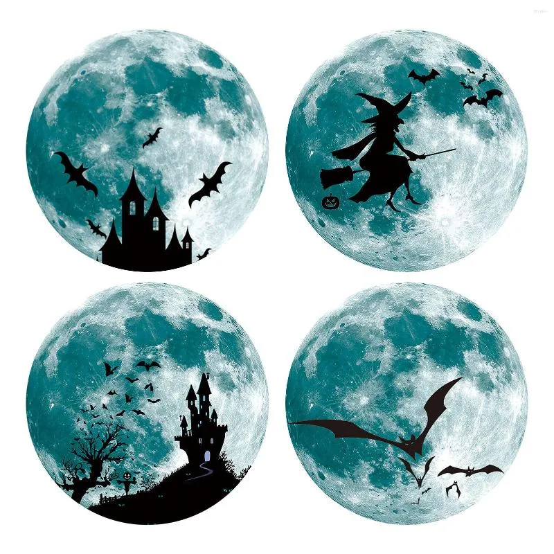 Adesivos de parede Halloween Luminous Moon Witch Glow Decor Decoração autoadesiva fluorescente engenhosa