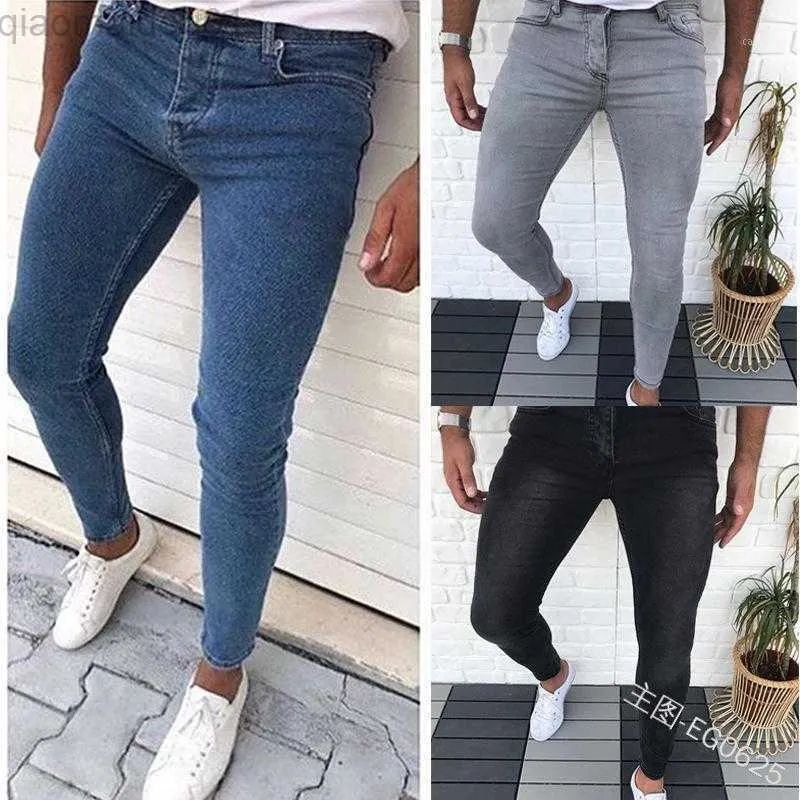 Męski dżinsy męskie dżinsy Man Solid Kolor Specja chude oprawione stopy spodnie Slim Fit Dżins Pant Casual Men Mass Catch Elastyczność Jogger1 L230725